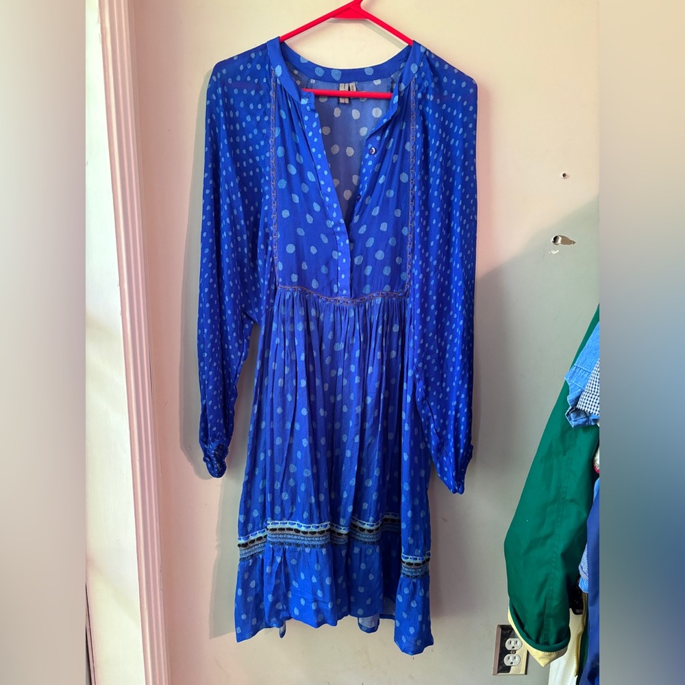 Blank NYC Cobalt Blue Polka Dot Balloon Sleeve Mini Dress | Medium